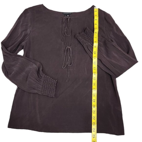 Theory Silk Lightweight Lace Up Sheer Tunic Long Sleeve Casual Top Blous L - Picture 9 of 11